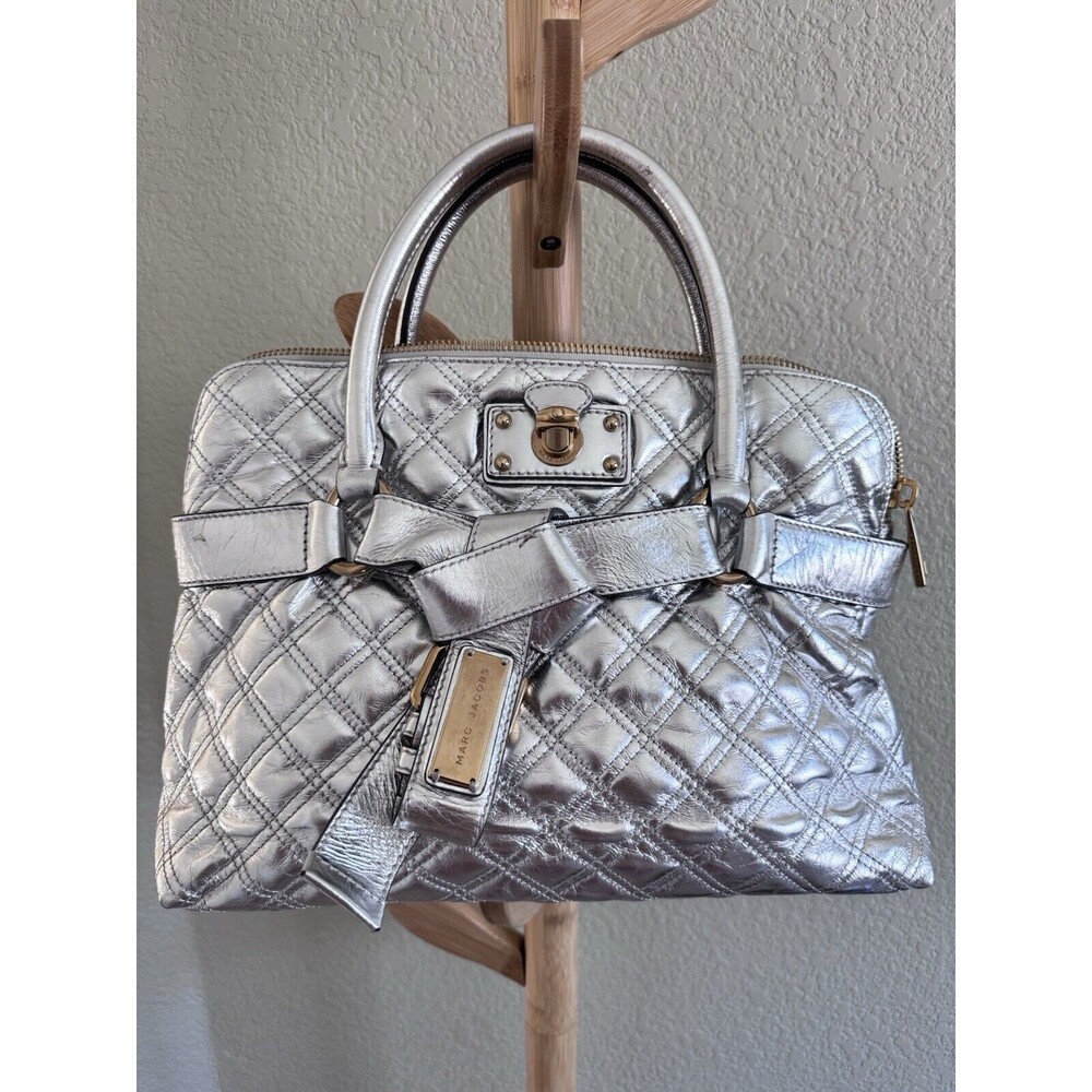 Marc Jacobs Womens Silver Tone Quilted Leather Bruna Tote Bag Cozy